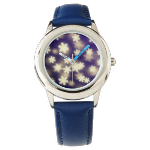 Reloj De Pulsera Luces de bokeh con copos de nieve azules de ensueñ
