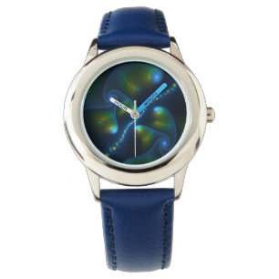 Reloj De Pulsera Luces de fantasía Resumen Fractal amarillo verde a
