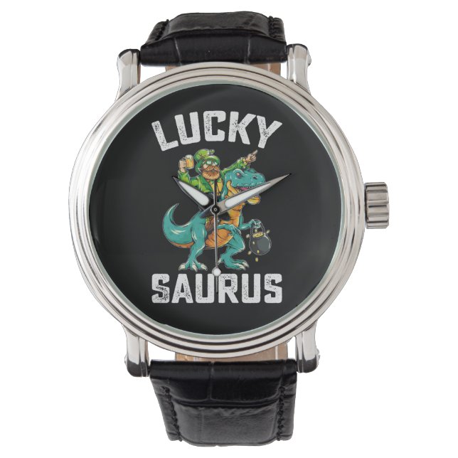 Reloj De Pulsera Lucky Saurus Dinosaur T Rex St Patrick's Day (Anverso)