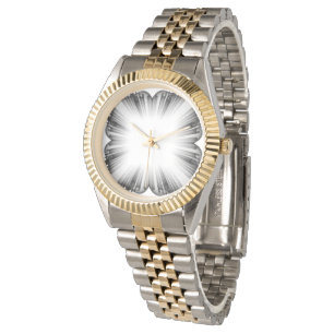 Reloj De Pulsera Lujo Explosión Abstracto de Dos Tonos Dorado y Pla