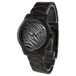 Reloj De Pulsera Lujoso Zebra Moderna Línea Negra Plata