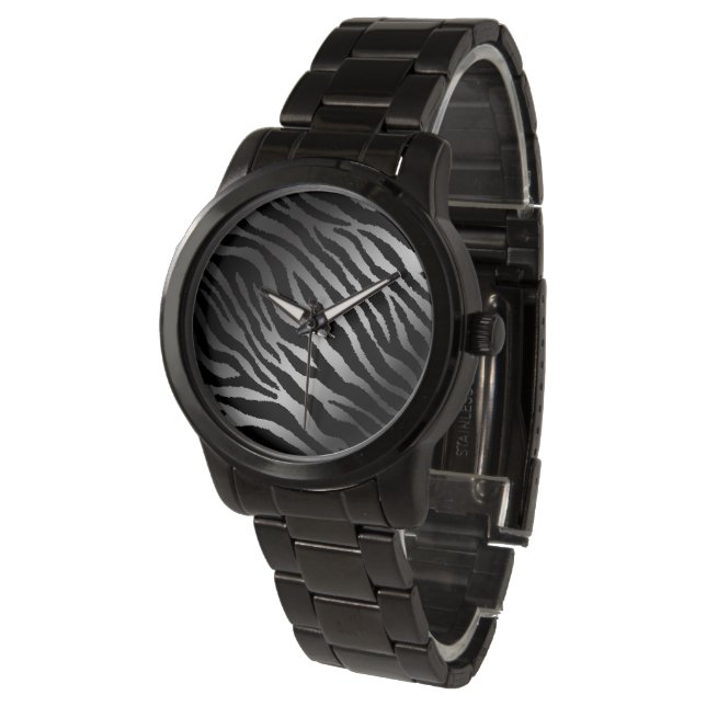Reloj De Pulsera Lujoso Zebra Moderna Línea Negra Plata (Angular)