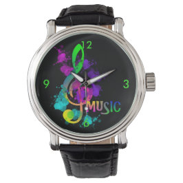 Reloj De Pulsera Luminoso arcoiris Treble Clef Music Paint Splatt