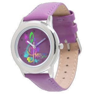 Reloj De Pulsera Luminoso arcoiris Treble Clef Music Paint Splatt