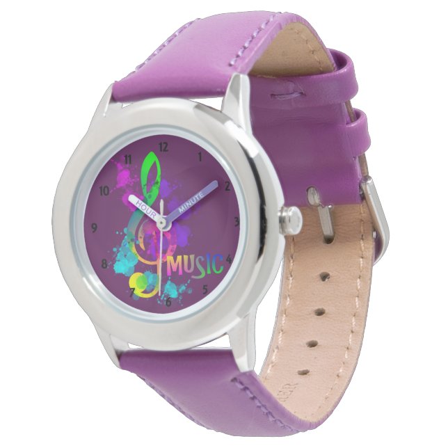 Reloj De Pulsera Luminoso arcoiris Treble Clef Music Paint Splatt (Angular)