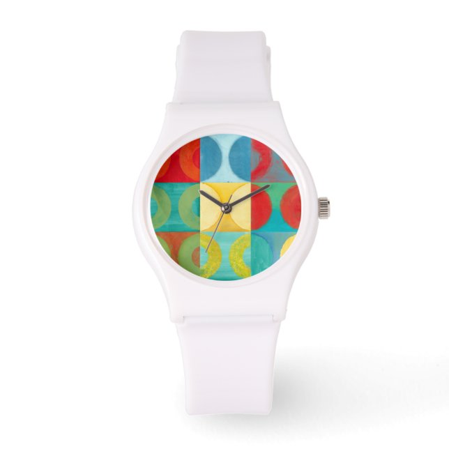 Reloj De Pulsera Luminoso arte pop con círculos y plazas (Anverso)