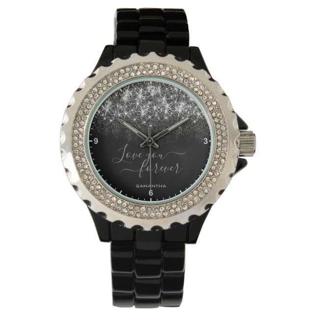 Reloj De Pulsera Luminoso Platino Purpurina Platino Elegante Nombre (Anverso)