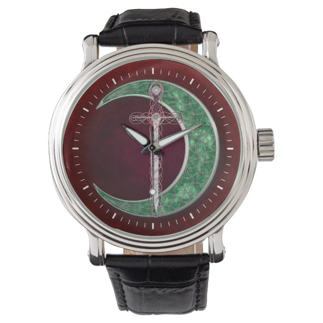 Reloj De Pulsera Luna Celta Roja Y Verde (Anverso)
