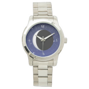 Reloj De Pulsera Luna creciente sobre un fondo estrellado