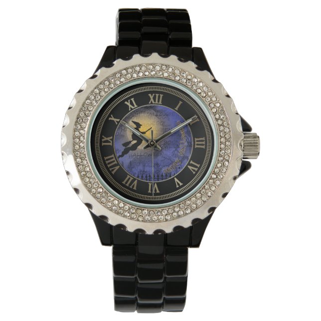 Reloj De Pulsera Luna llena de Halloween y bruja (Anverso)