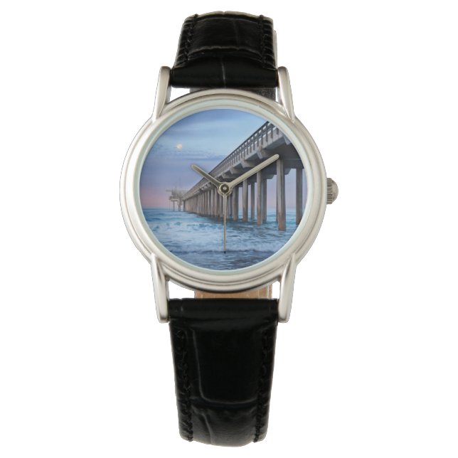 Reloj De Pulsera Luna llena sobre el muelle, California (Anverso)