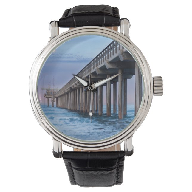 Reloj De Pulsera Luna llena sobre el muelle, California (Anverso)