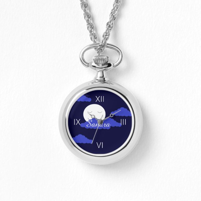 Reloj De Pulsera Luna llena sonriente con nubes (Anverso)