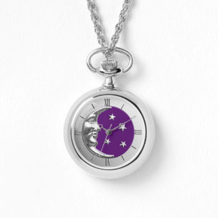 Reloj De Pulsera Luna y Estrellas Art Deco - Ametist Purple & Silve
