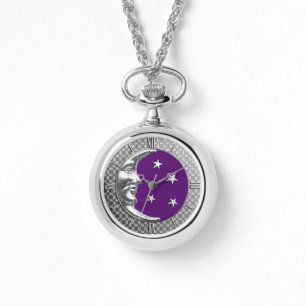 Reloj De Pulsera Luna y Estrellas Art Deco - Ametist Purple & Silve