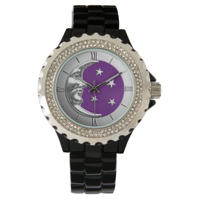Reloj De Pulsera Luna y Estrellas Art Deco - Ametist Purple & Silve (Anverso)