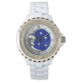 Reloj De Pulsera Luna y estrellas Art Deco - Azul cobalto y Plata