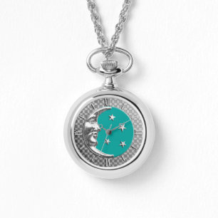 Reloj De Pulsera Luna y estrellas Art Deco - Turquesa y Plata
