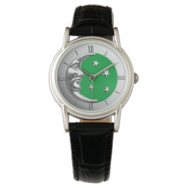 Reloj De Pulsera Luna y Estrellas Art Deco - Verde Jade y Plata