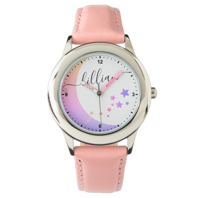 Reloj De Pulsera Luna y estrellas calificadas de naranja arcoiris b (Anverso)