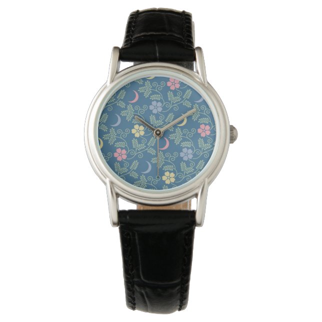 Reloj De Pulsera Luna y flores (Anverso)