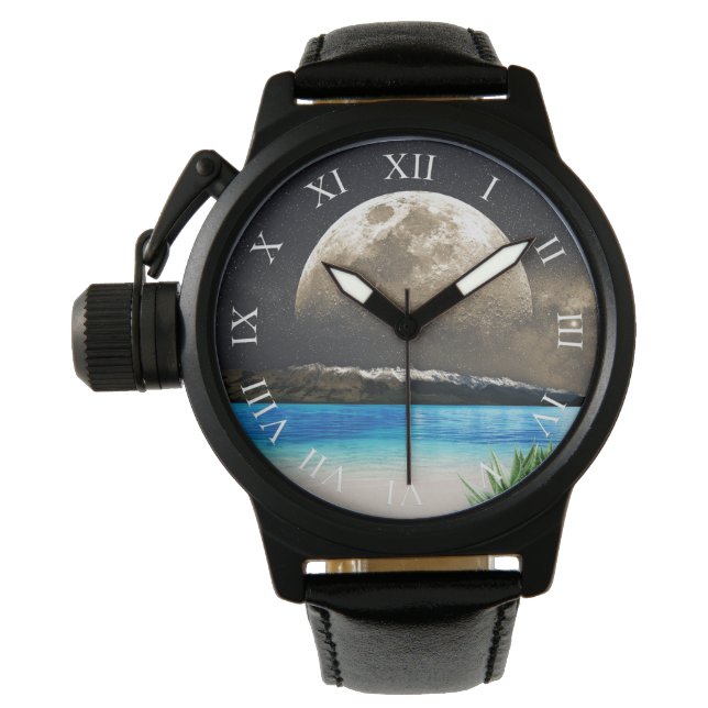 Reloj De Pulsera Luna Y Playa (Anverso)