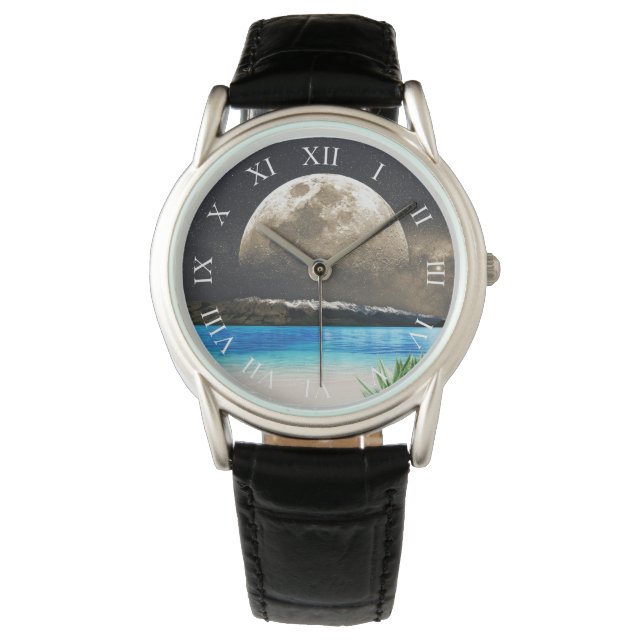 Reloj De Pulsera Luna Y Playa (Anverso)