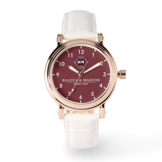 Reloj De Pulsera  Luxurious burgundy tone monogram names (Anverso)