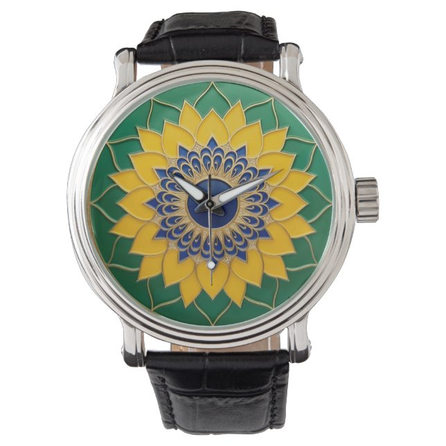 Reloj De Pulsera Luxury 3D Solar Mandala Keychain - Gold & Emerald  (Anverso)