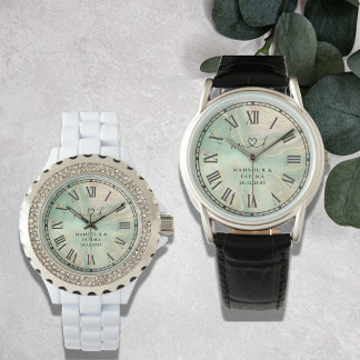 Reloj De Pulsera Luxury Aqua Marbled Men's Black Leather Strap