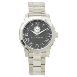 Reloj De Pulsera Luxury Black & White Couple’s Name Engraved