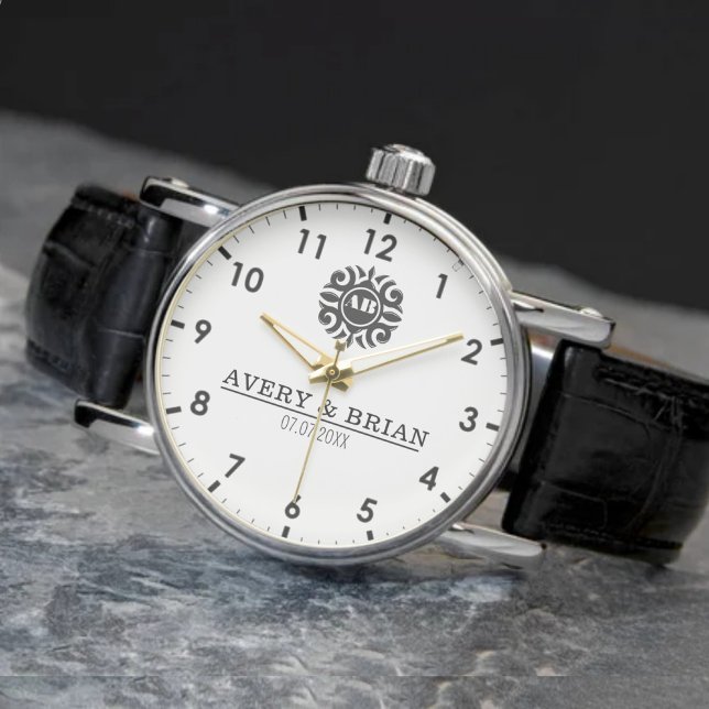 Reloj De Pulsera Luxury Floral Monogram Letters with Couple's Names (Subido por el creador)