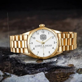 Reloj De Pulsera Luxury Floral Monogram Letters with Couple's Names