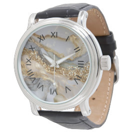 Reloj De Pulsera Luxury Gold & White Flowing Marble
