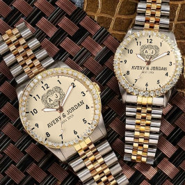 Reloj De Pulsera Luxury monogram cream couple names initials