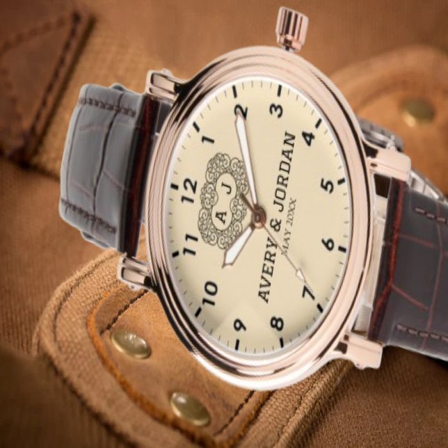 Reloj De Pulsera Luxury monogram cream couple names initials  (Subido por el creador)