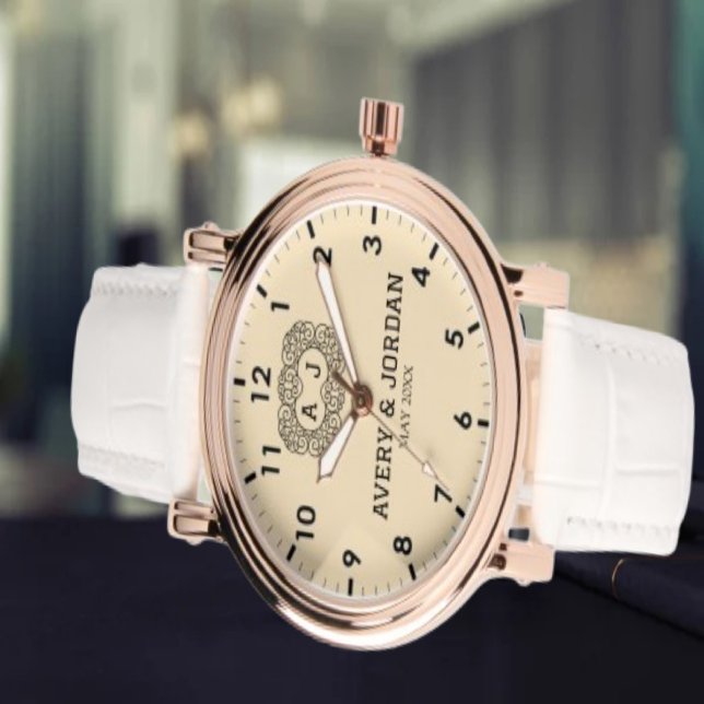 Reloj De Pulsera Luxury monogram cream couple names initials  (Subido por el creador)