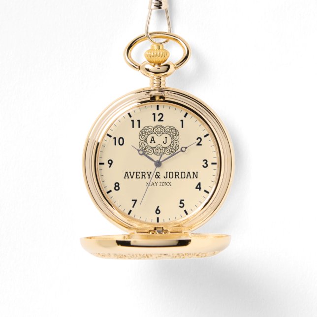 Reloj De Pulsera Luxury monogram cream couple names initials  (Anverso)