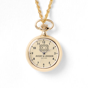 Reloj De Pulsera Luxury monogram cream couple names initials
