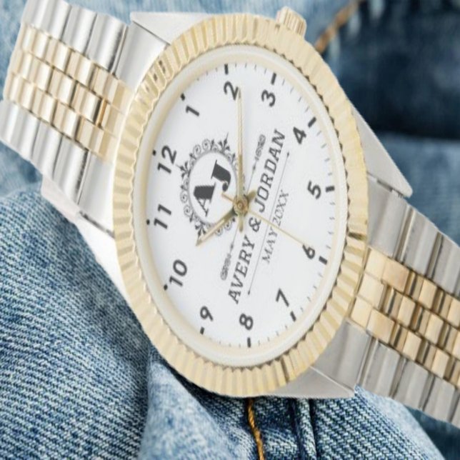 Reloj De Pulsera Luxury Monogram Elegant Initials White and black (Subido por el creador)