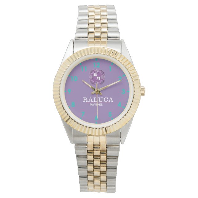 Reloj De Pulsera Luxury Purple Gold Personalized Custom Monogram (Anverso)