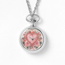 Reloj De Pulsera Luxury,Valentine, Love Pink Heart ,Flowers Pattern
