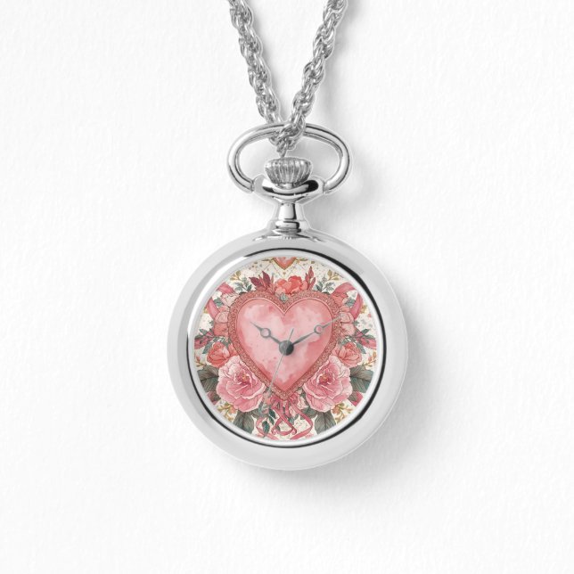 Reloj De Pulsera Luxury,Valentine, Love Pink Heart ,Flowers Pattern (Anverso)