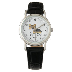 Reloj De Pulsera Luz Tricolor Pembroke Welsh Corgi Perro y nombre