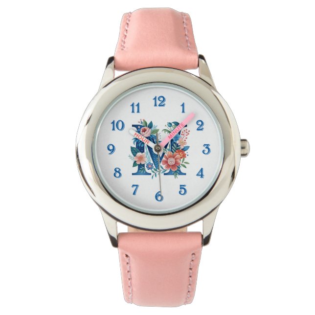 Reloj De Pulsera M Diseño floral ornamentado monograma (Anverso)