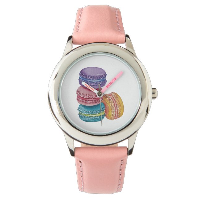 Reloj De Pulsera Macarones De Arcoiris Cuidados En Acuarela (Anverso)