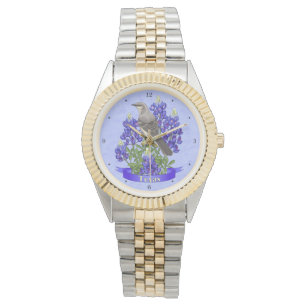 Reloj De Pulsera Mackingbird del estado de Texas y Flor de Bluebonn