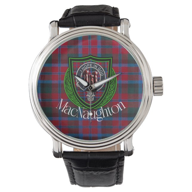 Reloj De Pulsera MacNaughton Scottish Clan Tartan & Crest (Anverso)