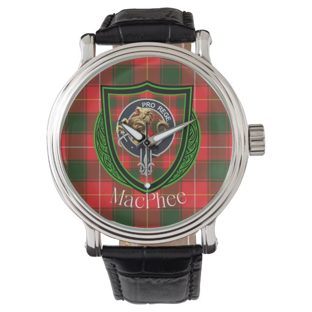 Reloj De Pulsera MacPhee Scottish Clan Tartan & Crest (Anverso)