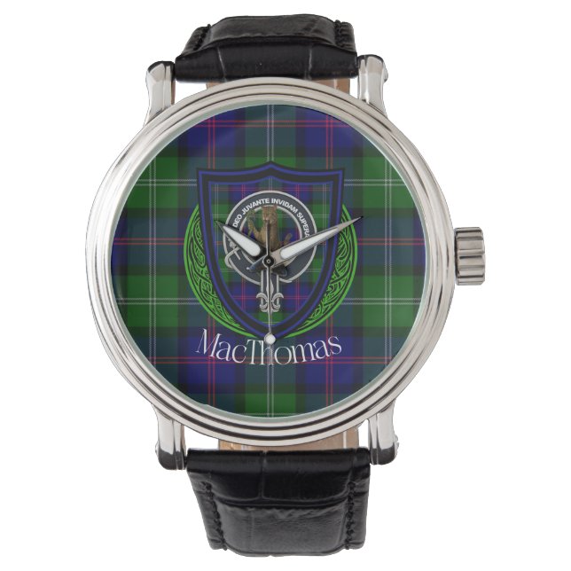 Reloj De Pulsera MacThomas Scottish Clan Tartan & Crest (Anverso)